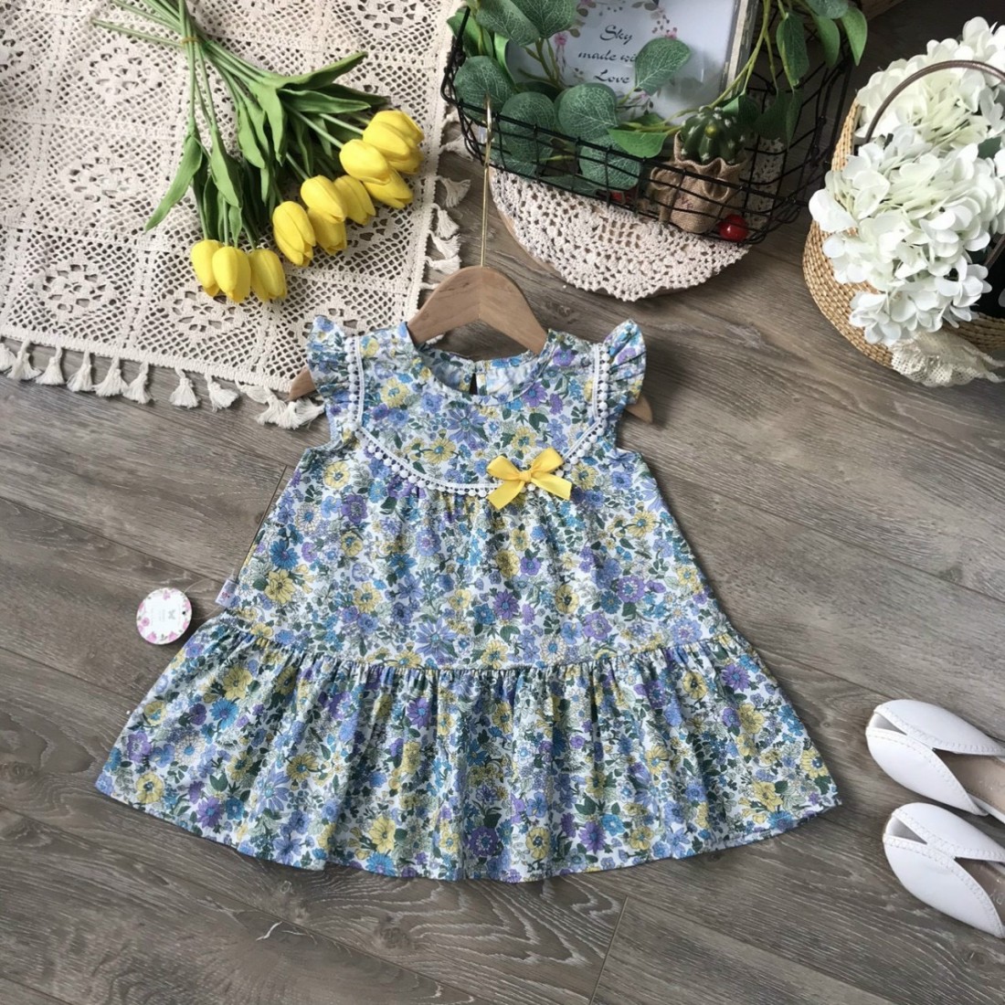 Đầm hoa nhí đuôi cá bé gái - size 2 -6 chất liệu kate Hàn-VÁY XUÂN HÈ BÉ GÁI